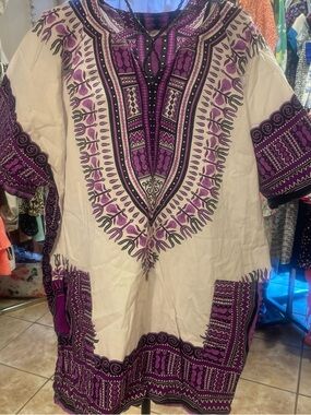 Purple Patterned Dashiki Tunic Top - Women's